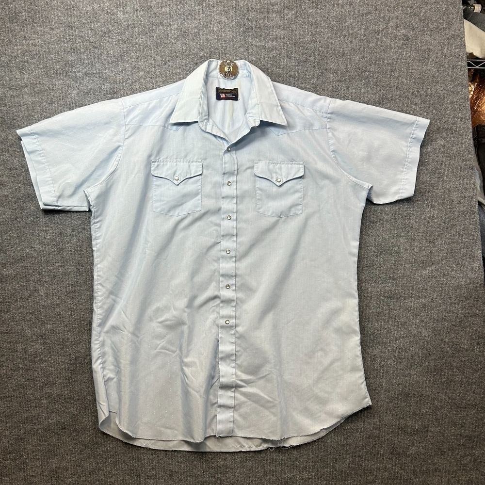 Panhandle Slim Western Shirt Men's Blue‎ Pearl Snap Short Sleeve Cowboy Rodeo